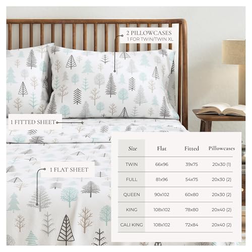 Image of Great Bay Home Flannel Sheet Set Queen Size - 100% Turkish Cotton, Double-Brushed, Lodge-Printed Bed Sheets - Ultra-Soft, Cozy, 4-Piece Bedding Set (Winter Forest)