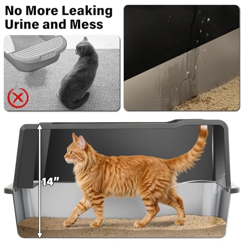 Caja de arena para gato de acero inoxidable XXL con tapa miniatura 3