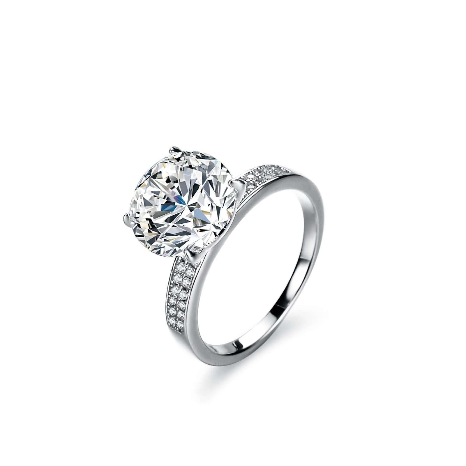 Anillo de mujer de oro blanco con moissanite de 5 ct, alianzas de oro auténtico, solitario, anillo de compromiso, oro