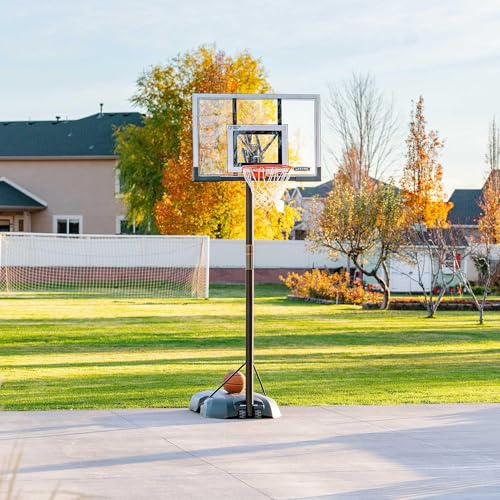 Image of Lifetime Portable Basketball Hoop, 50 Inch Shatterproof Fusion Backboard, Adjustable Height 8-10 Ft, Broomstick Adjust, Base with Wheels, Slam-It Rim