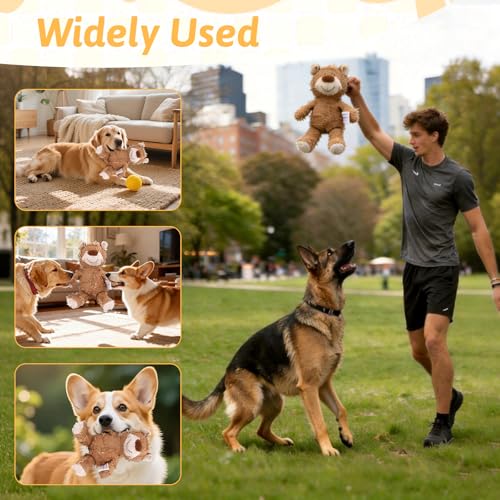 Image of MAXBECK Dog Companion for Heavy Chewers- Indestructible Robust Bear Dog Toy, Resistant Squeaky Dog Toys for Heavy Chewers, Unbreakable Stuffed Plush Dog Toys for Aggressive Chewers (B-Oak)
