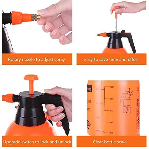 Joytube 2Pcs Garden Pump Sprayer 68 Oz/0.5 Gallon Hand Held Pressure Bottle Brass Adjustable Nozzle Large Capacity For Water Weed Flower Plant Mister Lawn Home Cleaning Washing Spray 2L (Orange) #TOP3