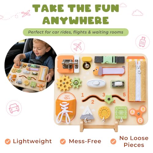Image of Montessori Busy Board for Toddlers, Wooden Sensory Toys, Preschool Learning Activities for Fine Motor Skills Travel Toy, Basic Life Skills Educational Gifts for 1 2 3 Years Old Kids Boys Girls (Green)