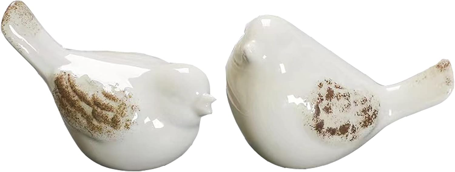 Small Birds Statues White Ceramic Home Decor Modern Style Decorative Ornaments Animal Figurines for Living Room Bedroom Home Office Cabinets (2Pcs White)