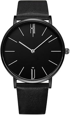 Mens Watches Ultra-Thin Minimalist Water Resistant Fashion Quartz Wrist Watch with Two Hand for Men Unisex Dress Casual Simple with Leather Band, WJ42-B