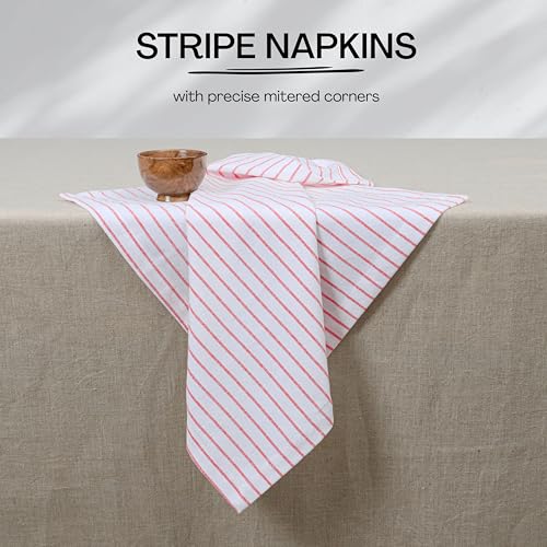 HEIRLOOM COMFORT Red Stripe Dinner Napkins (Set of 6), Large 18 x 18 Inches, 100% Cotton, Soft, Absorbent, Durable Classic Striped Cloth Napkin for Everyday Use, Parties, Wedding Receptions, Lunch by HEIRLOOM COMFORT - Used condition - Image 2