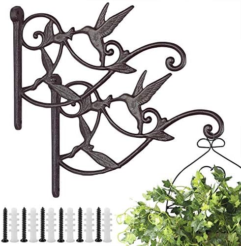 Livfodrm Plant Hangers Outdoor Plant Hooks for Wall/Fence, Hummingbird Hanging Plant Bracket Heavy Duty Cast Iron Plant Hanger for Lantern/Bird Feeder, 2 Pack