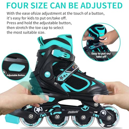 Image of Nattork Blade Roller for Boys Adjustable Inline Skates with Light Up Wheel for Kids Youth Childrens Outdoor & Indoor Ages 6-12 9 10 11 12 Beginners Teal