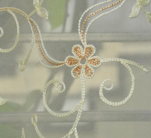 Image of Fabrilia Floral Pattern Embroidery Tissue Net Sheer Transparent Curtains for Door 9 feet Long Set of 2, Cream