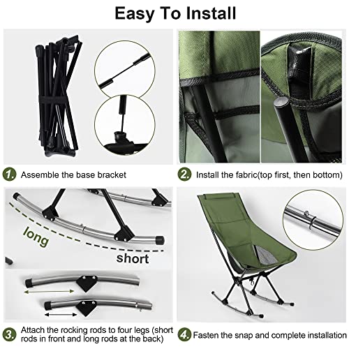 Outplea Rocking Camping Chairs For Adults Compact, High Back Folding Camping Chair With Detachable Rocking Feet, Portable Rocking Chairs For Picnic Beach Lawn #TOP5