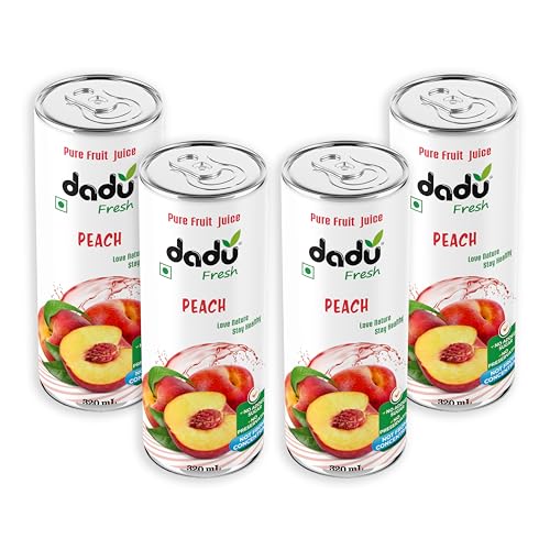 Image of Dadu Fresh Peach Juice | Pure Natural Fruit Healthy Beverage | Not from Concentrate, No Added Sugar, No Preservatives or Artificial Flavours | Vitamin Rich & Naturally Refreshing | 4 Cans x 320ml (1280ml)