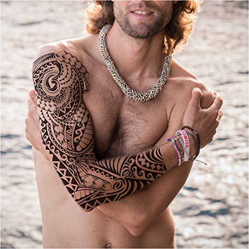 Briyhose Tribal Totem Temporary Tattoo Sleeve For Men Women Full Arm, Large Hawaiian Turtle Viking Tree Fake Tattoo Sticker Adult, Long Lasting Full Leg Temp Tatoo Polynesian Makeup Body Art, 4-Sheet #TOP5