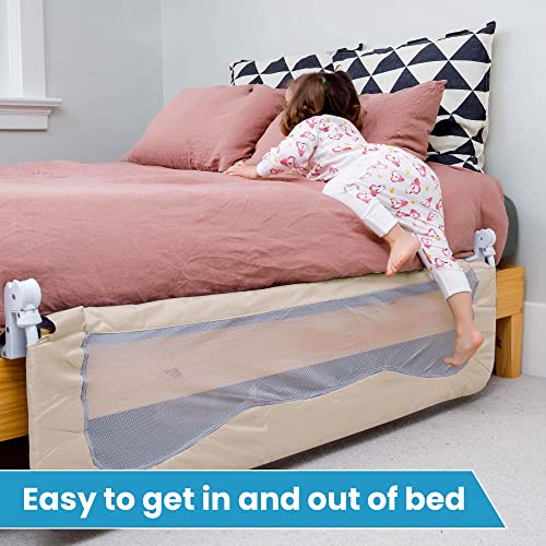 Bed Rails For Toddlers &Infants – Kids Bed Safety Guard Rail –Toddler Bed Rails For Twin, Full Size, Queen &King Mattress – Baby Bed Rail For Children – Extra Long Crib Rail Guard -Beige (59L19.5H In) #TOP5