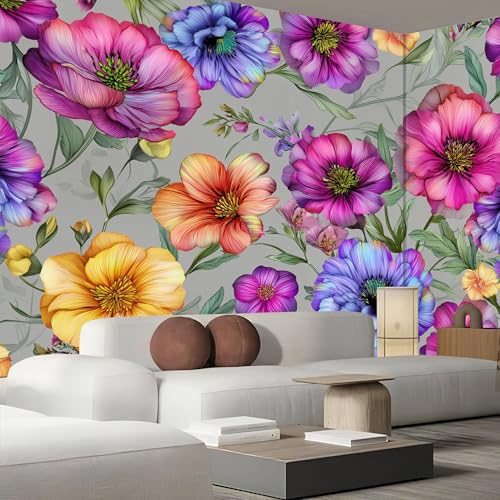Papier peint panoramique fleurs solution mur abîmé salon gris anthracite - 3