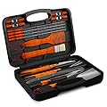 Home-Complete HC-1001 Wood BBQ Grill Tool Set-18 Stainless Steel Barbecue Accessories with Wooden Handles and Case, Spatula, Tongs, Skewers, 18 Pc
