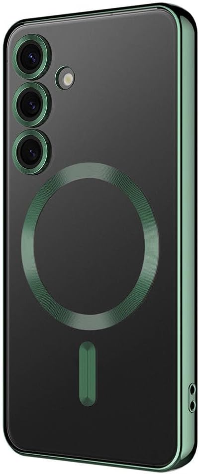 Zore Galaxy ile uyumlu S24 Plus Kılıf Kamera Korumalı M-safe Wireless Şarj Özellikli Zore Demre Kapak Koyu Yeşil