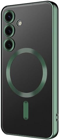 Zore Galaxy ile uyumlu S24 Plus Kılıf Kamera Korumalı M-safe Wireless Şarj Özellikli Zore Demre Kapak Koyu Yeşil