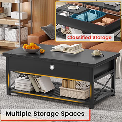 Itaar 43" Lift Top Coffee Table, 3 In 1 Multi-Function Coffee Table With Storage For Living Room, Small Coffee Table For Dining Reception Room, Black #TOP5
