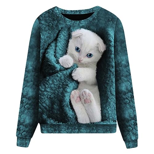 Sweat-shirt chat mignon pour femme en coupe ample et col rond