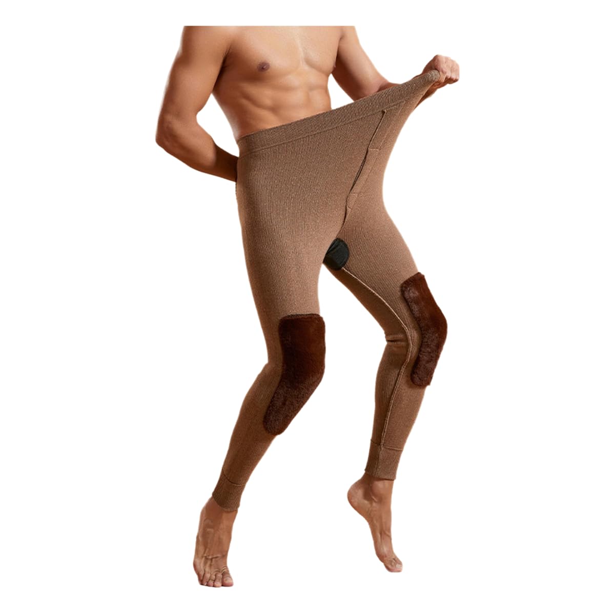 Collant Chaud Automne Et Hiver Laine Chaude Épais Leggings Chauds Élastiques Adaptés Aux Hommes-棕色-l