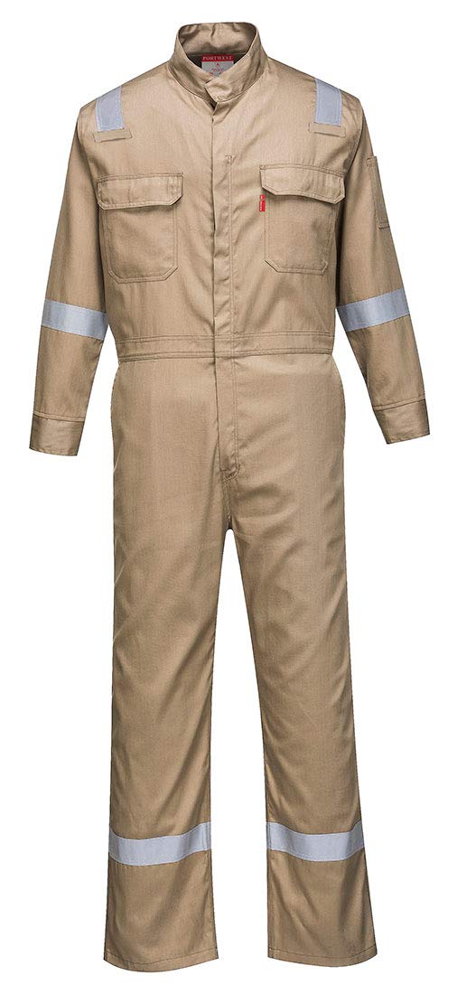 Portwest FR94 Bizflame Fire Resistant Coverall with FR Reflective Tape ASTM NFPA, Khaki, XXL