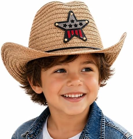 VRITRAZ Kids Straw Hat for Baby Boys & Girls | Printed Summer Sun Hat, Woven Wide Brim Beach Cap, Lightweight Breathable Holiday, Travel, Fancy Dress Fashion Hat for Children & Toddler (2-6 Year)