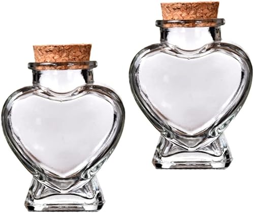 ULTECHNOVO Botella de cristal con forma de corazón, 1.7 fl oz, mini frascos de vidrio transparente con corchos, mini botella de deriva para