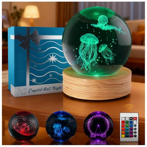 Weliogik 3+1 Combo Crystal Ball Night Light Gift Set - 16-Color Remote Control Dimming 3D Inner Engraved Patterns USB Powered for Kids & Friends Birthday Gifts Room Decoration
