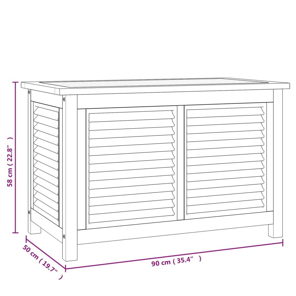 vidaXL Caja de almacenaje de jardín con Bolsa Teca Maciza 90x50x58 cm, Caja de almacenaje, baúl para Mantas, baúl de jardín, baúl de Herramientas