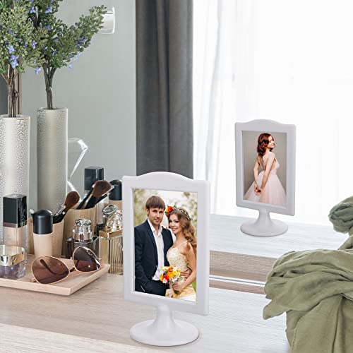 20 Pieces Double Sided Standing Picture Frames Pedestal Photo Frame 4 X 6 Inch Plastic Self Standing Frame Each Frame Holds 2 Pictures Tabletop Vertical Display Frame For Wedding Table Bridal (White) #TOP6