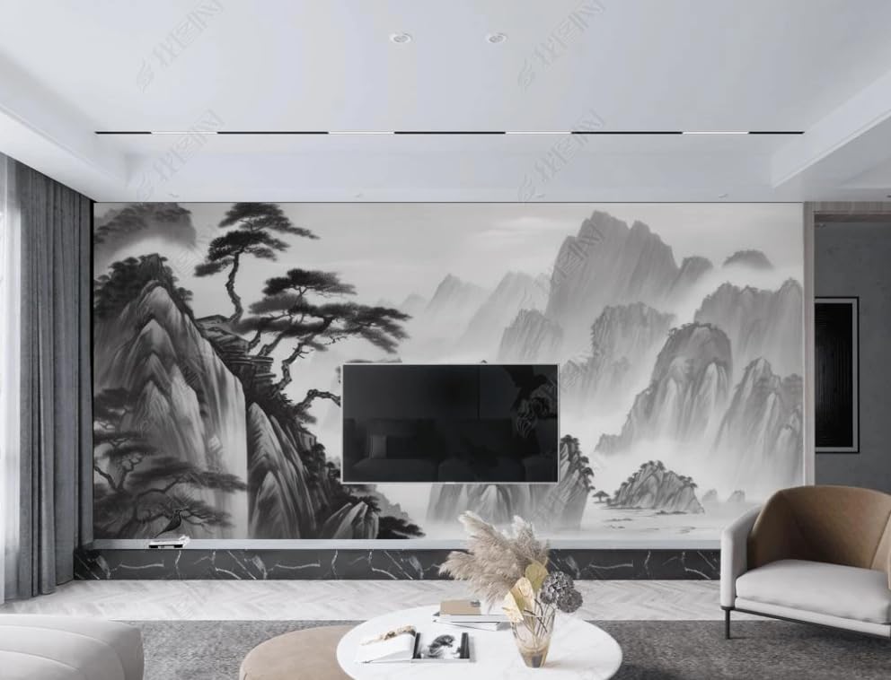 Papier peint intissé paysage dessiné main pour agrandir un salon ou une chambre