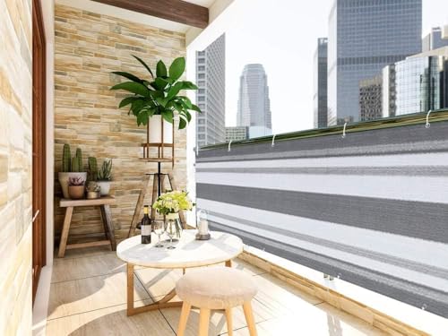 LOVE STORY Balcony Privacy Screen, 3'x16' Deck Shield Screen Fence Cover,UV Protection and Weather-Resistant,3 FT Height for Deck, Patio, Backyard, Outdoor Pool, Porch, Railing, Silver Grey White by LOVE STORY - Image 2