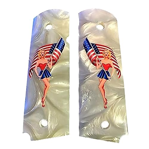 Compatible Replacement for 1911 Pearl Full Size Grips w/UV Printed HD Image of Latest Patriot - Premium Gun Grips