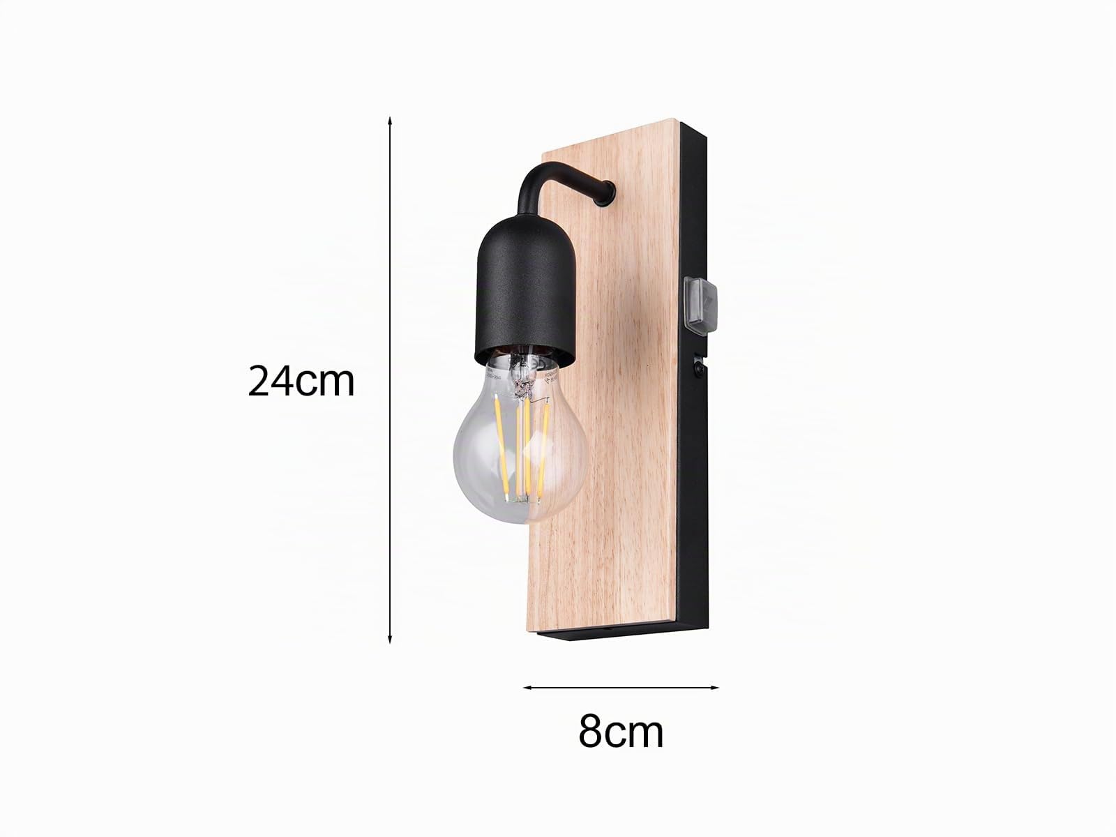 meineWunschleuchte Badezimmer Wandleuchte 1-flammig mit Schalter und Holz, Höhe 24cm