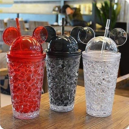 MDEX Mickey Mouse Sipper Bottle - 450ml Plastic Gel Freezer Cup