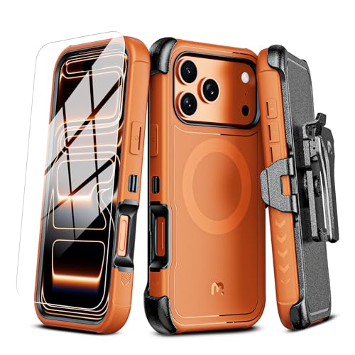 M MYBAT PRO for iPhone 17 Pro Max Case with Belt Clip Holster, Maverick Series 17 Pro Max Case[Compatible with Magsafe] w/Screen Protector,Anti-Drop,with 360°Rotating Kickstand,Heavy Duty Pr