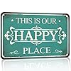Porch Signs Outdoor Wall Decor This Is Our Happy Place Sign Patio Signs Welcome Sign For Front Porch Metal Signs For Outside Farmhouse Patio Decor Vintage Deck Signs Funny Backyard Signs 8×12 Inches