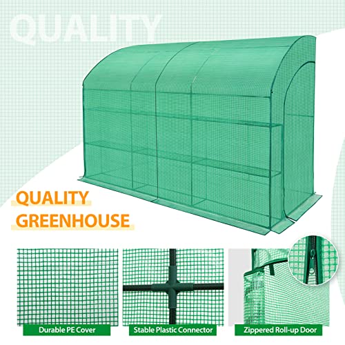 Eagle Peak 10' X 5’ X 7’ Outdoor Lean To Walk-In Greenhouse With Shelf, Gardening Wall Mounted Green House With Roll-Up Zipper Entry Doors, Green #TOP2