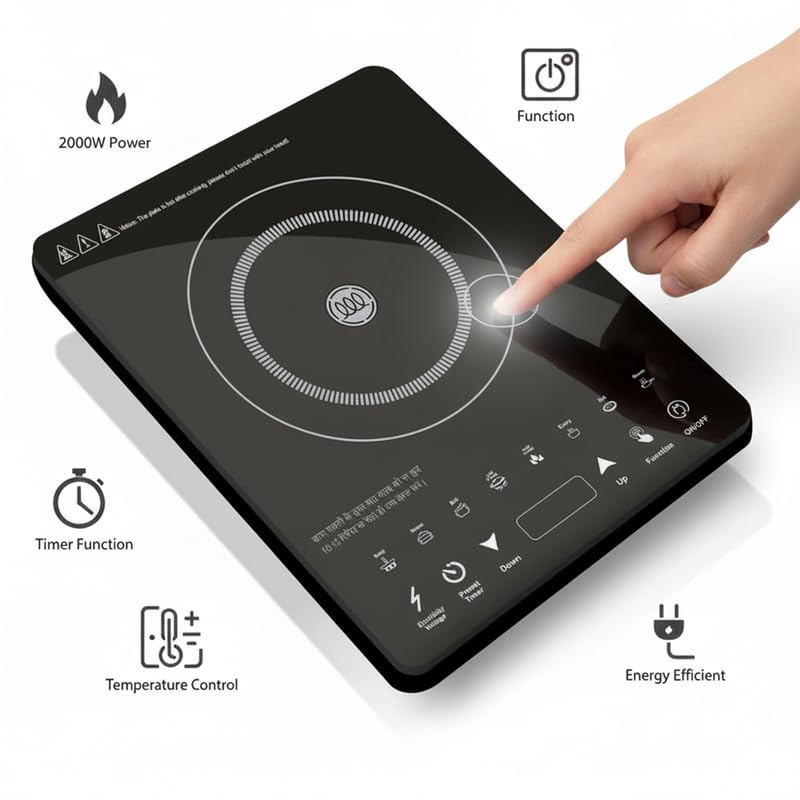 Image of Drumstone (15 Years Replacement Warranty) Energy-Efficient 2000W Portable Induction Cooktop - Touch LED Display, Preset Menus, Quick Heating Electric Stove for Home, Office & Travel