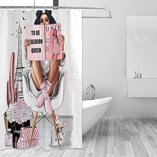 African American Shower Curtain Fashion Pink Motivational Black Queen Girl Shower Curtain Lovely Black Women Bath Curtain Bathroom Decorations,Waterproof Cloth Fabric,60X72 Inches With Hooks #TOP1