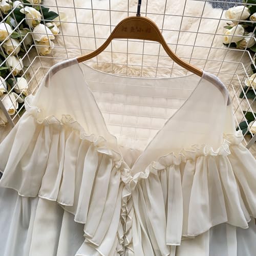 Elegant Ruffle Blouses Layer Bell Sleeve V-Neck Flared Casual Dressy Tops Party Evening Wear3