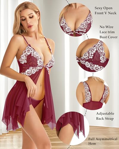 Image of ADOREJOY Women Lingerie Babydoll Front Closure Mesh Lace Chemise Sleepwear Nightie