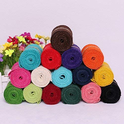 Pack of 16 Colored Jute Burlap Ribbon Rolls 2 Yards Per Roll Craft Rustic Wedding Decoration Packing Wrapped, Different Color