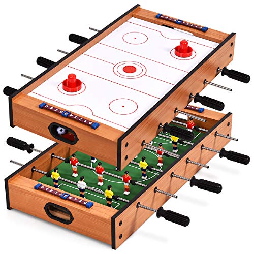COSTWAY Table de Jeu Multigame 2 en 1, Jeu Football et Air Hockey,Table Baby-Foot Contient Tous Les Accessoires pour Les Adultes et Les Enfants, Salle de Jeux, l'Arcade, Le Bar, la Fête, la Soirée