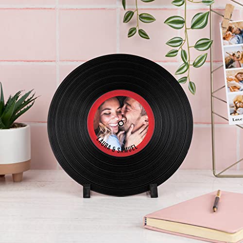 Miniatura 2 de Wanapix Disco De Vinilo Personalizado Con Foto Y Texto Vinilo Decorativo Vintage Para Mesa Pies De Soporte Incluido Regalo Original 30ø Cm