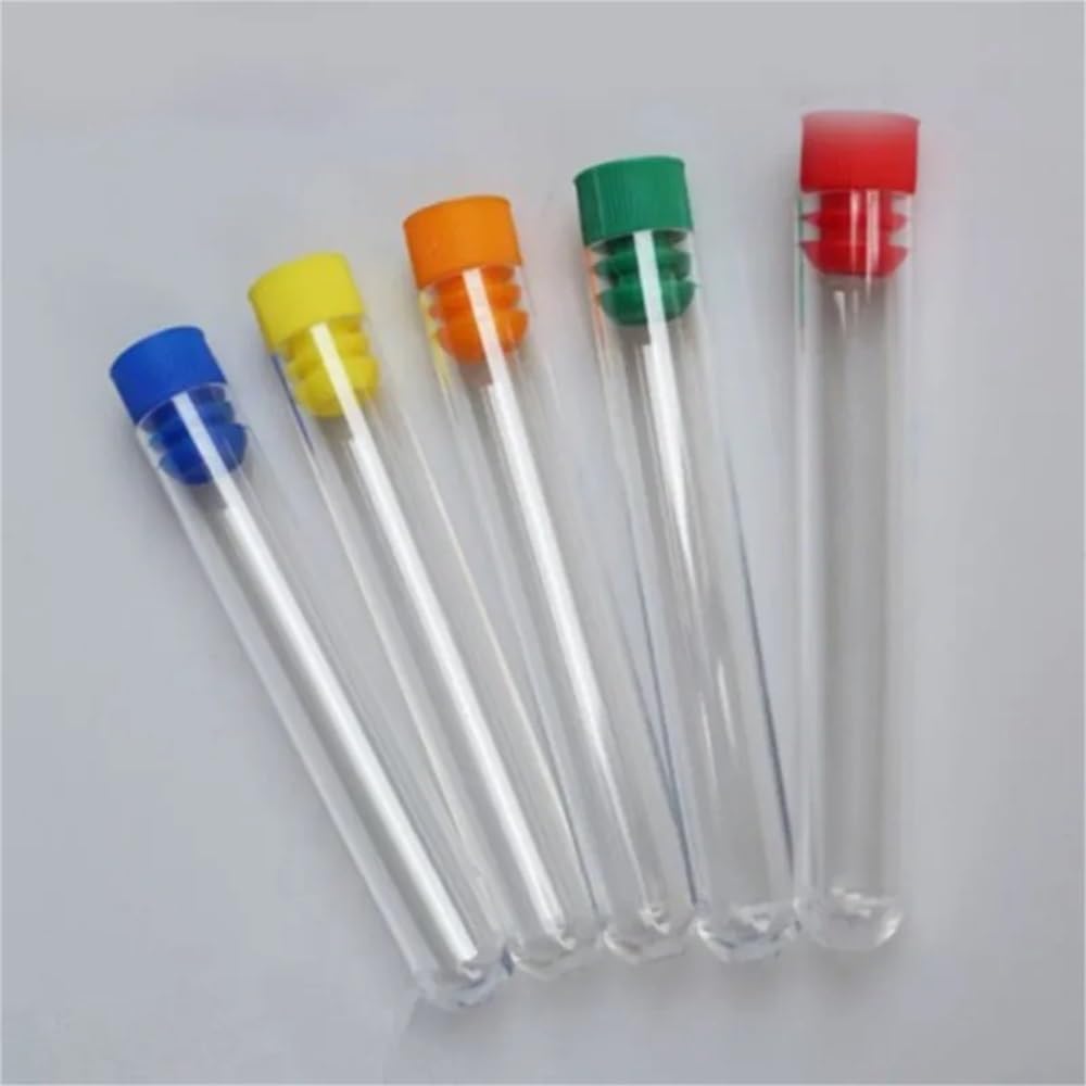 Tubo de plástico de 100 piezas de 15 x 100 mm con tapa de colores transparentes como el vidrio.