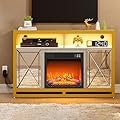 YITAHOME Fireplace TV Stand, LED Mirrored TV Stand for TVs up to 55" with 7 colors, Entertainment Center with Fireplace, 3D Realistic Electric Fireplace, Media Console Cabinet 400lbs, Silver Grey&Gold