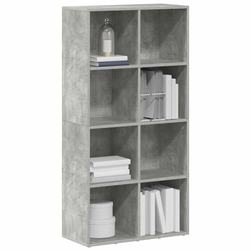 Biblioteka 8 przegródek Szary Beton 66x30x130 cm Drewno Ingenierie | Półka na książki Czasopisma DVD, zastosowanie poziome lub pionowe, łatwy montaż