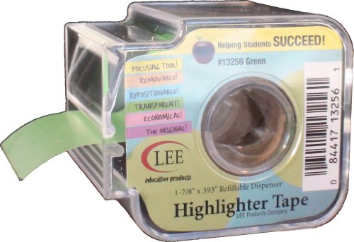 Lee Products Co. 1 7/8-Inch Wide, 393-Inch Long Removable Highlighter Tape with Refillable Dispenser, Green (13256)