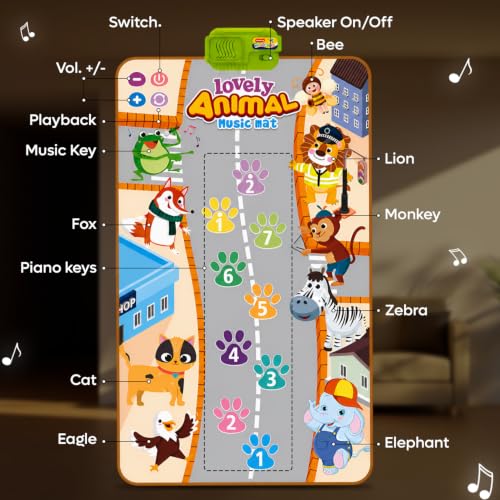 Image of Baby Lovely Animal Music Mat - Educational Piano Mat with Piano Keys, Sounds, Animal Designs - Stimulates Baby's Senses & Motor Skills - Perfect for 12 Months+, Size - 100x60 CM